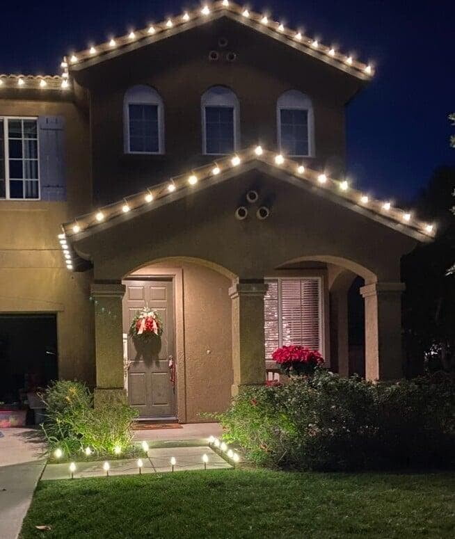 Christmas Lights on Roofline and Walkway