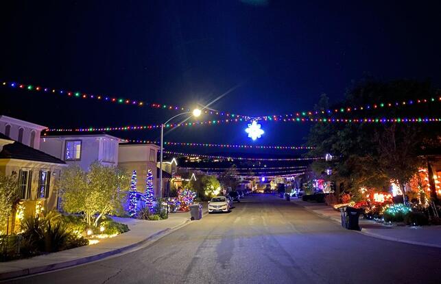 Christmas Lights Hung in over street Installation